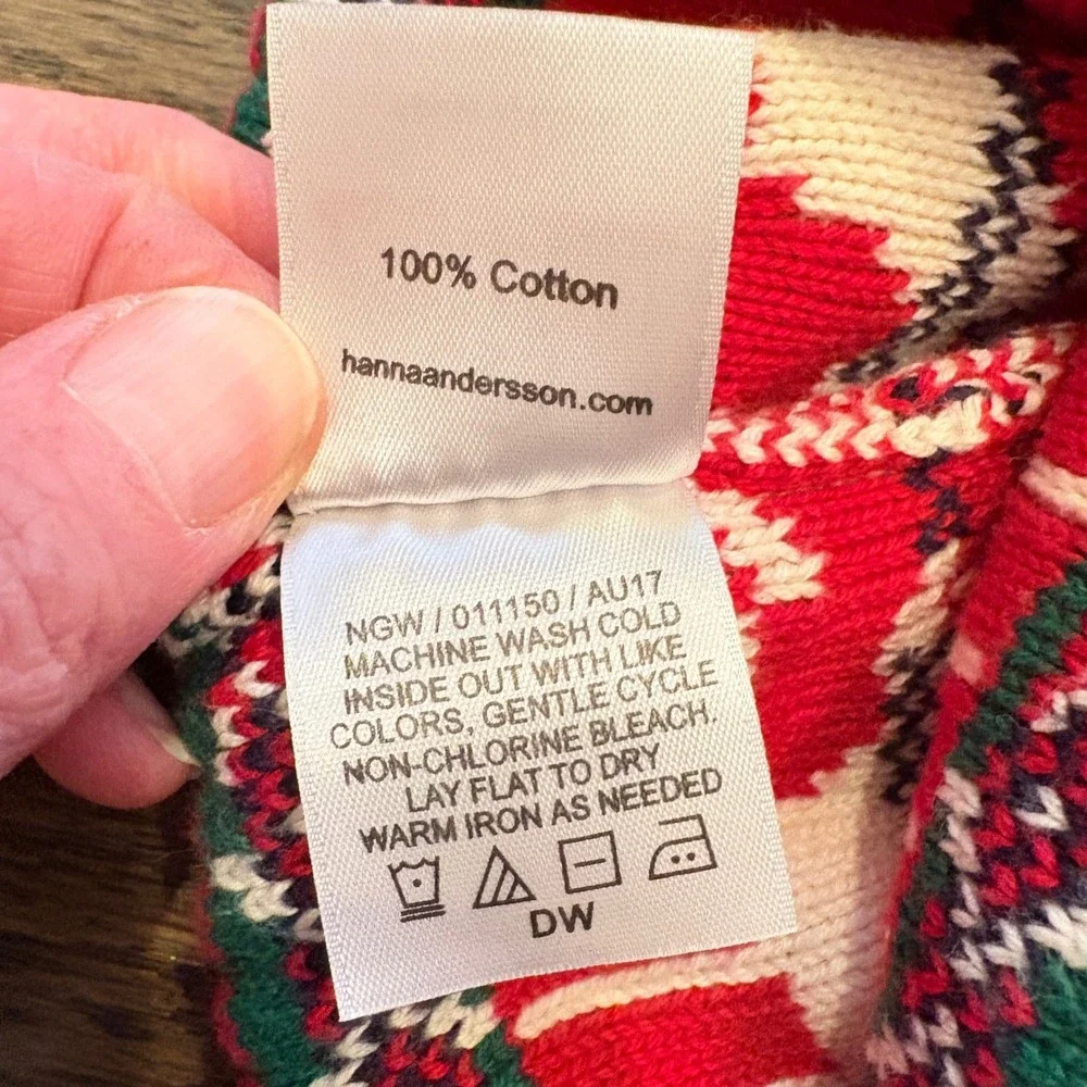 Hanna Andersson Kids Reindeer Fair Isle Knit Beanie Hat‎ Red Cream Size S